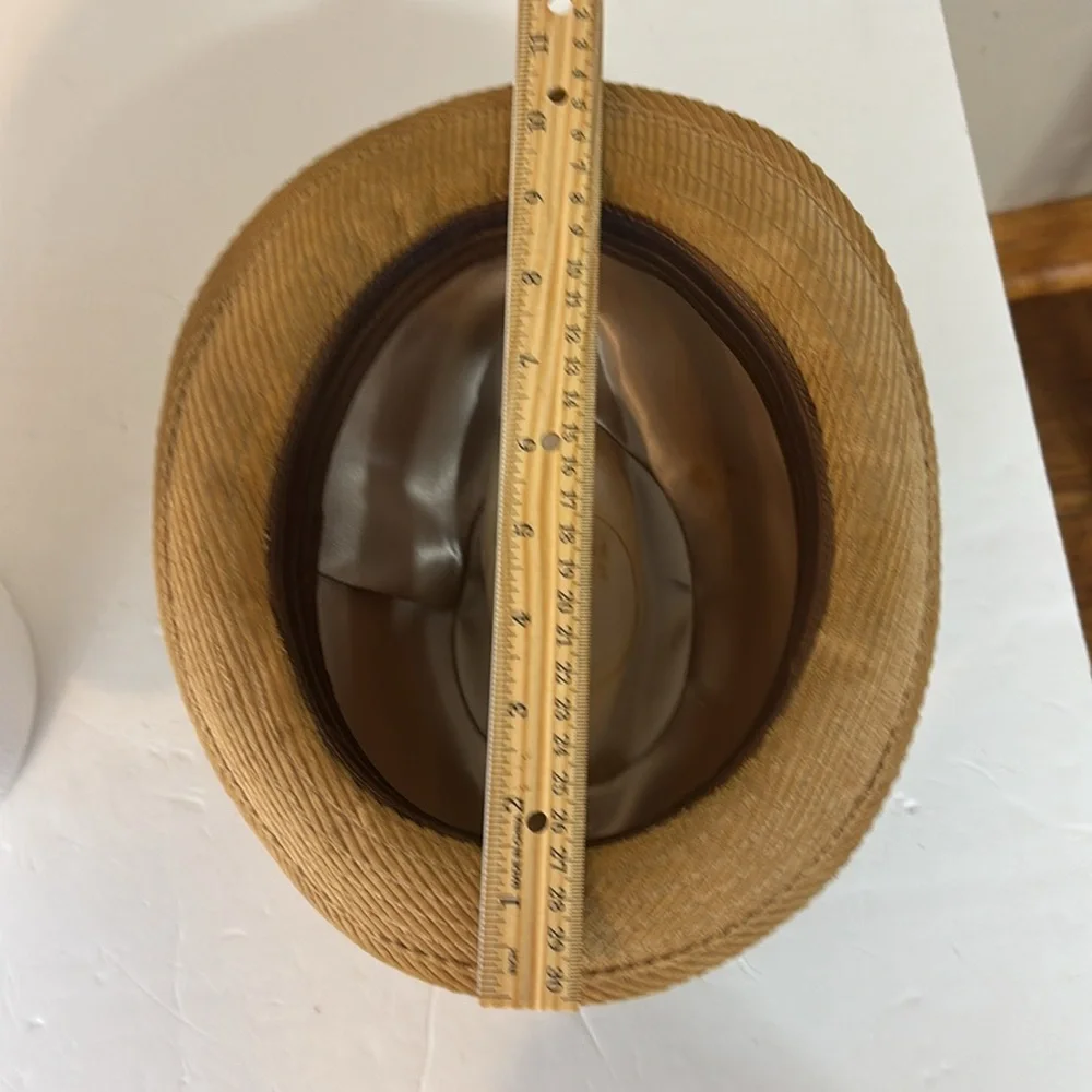 Vintage Tan Corduroy London Fog Feathered Fedora Size 7